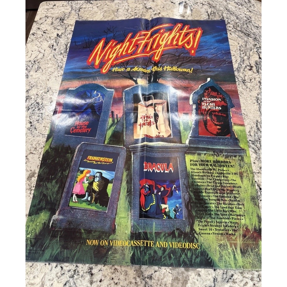 Vintage Halloween Video Store VHS poster Dracula Frankenstein Collage Fright